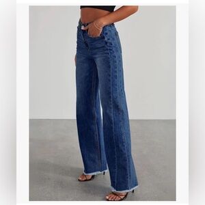 Sidefeel high waited wide leg stretchy raw hem jeans